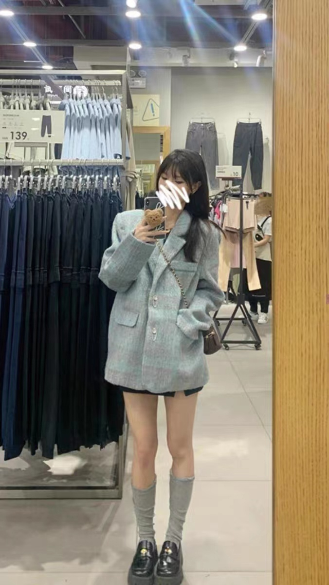 原版面料有加內里毛呢外套女冬2023新款寬鬆西裝上衣