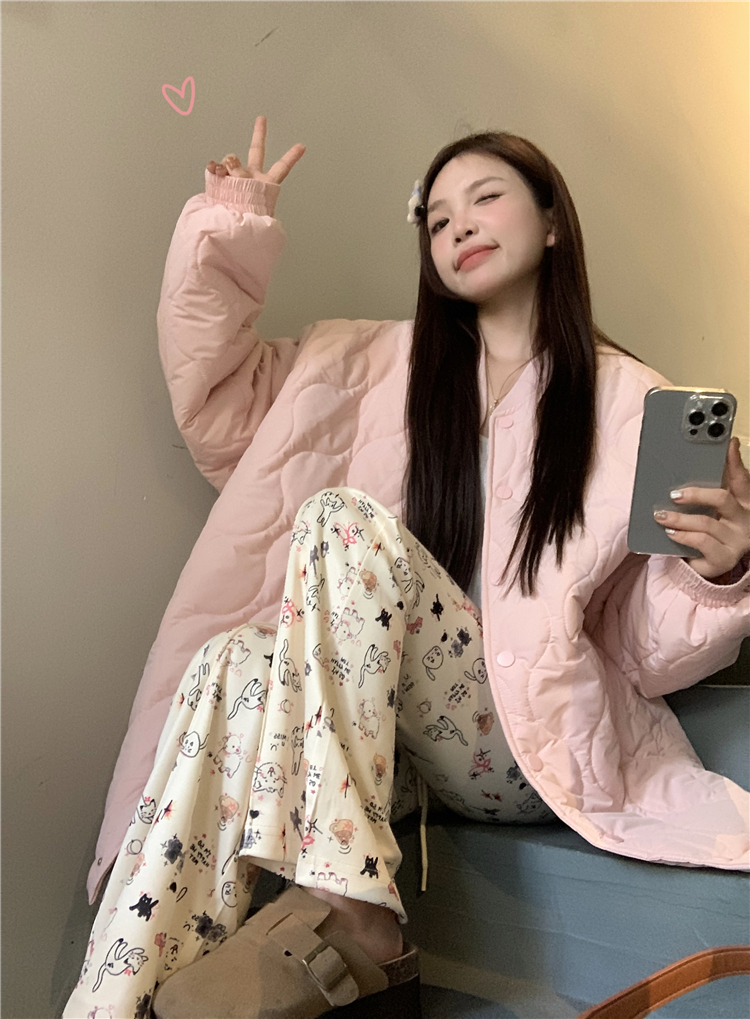 Real shot~Large size women's pink cotton coat for women 2023 new Korean style thickened loose warm coat and cotton coat