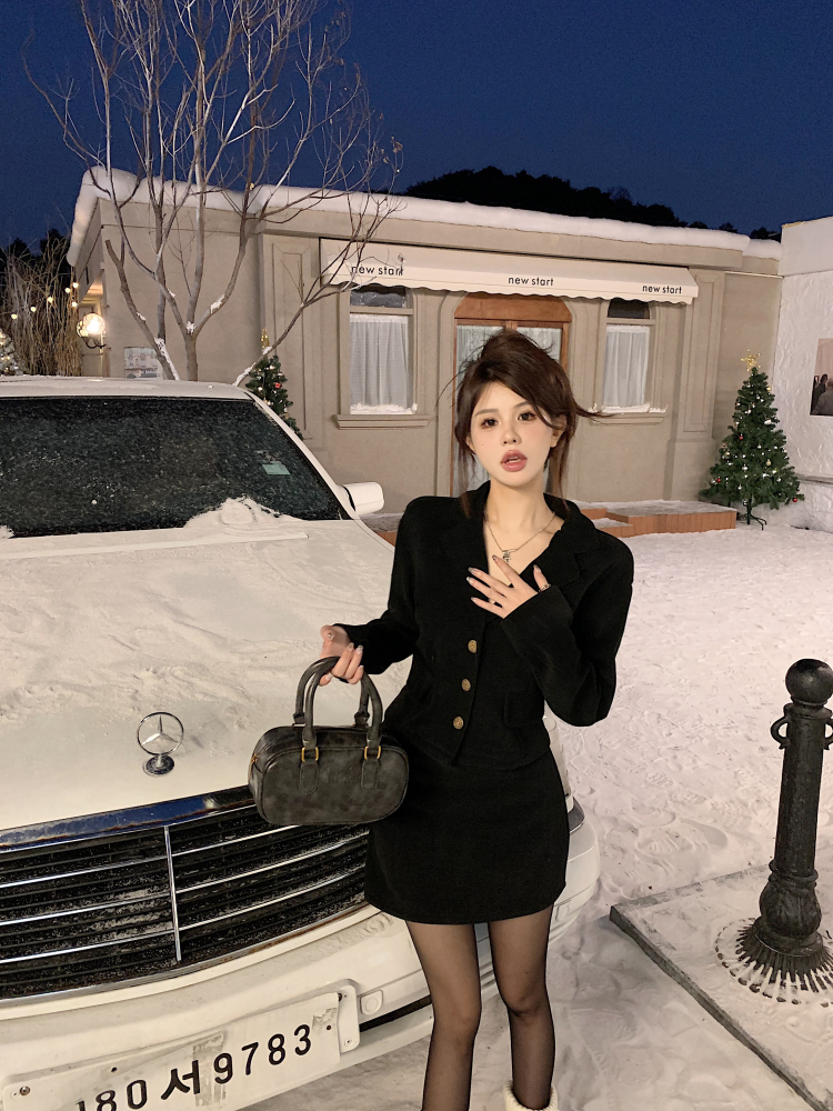 實拍小香風套裝女冬季時尚高級感西裝外套氣質裙兩件套