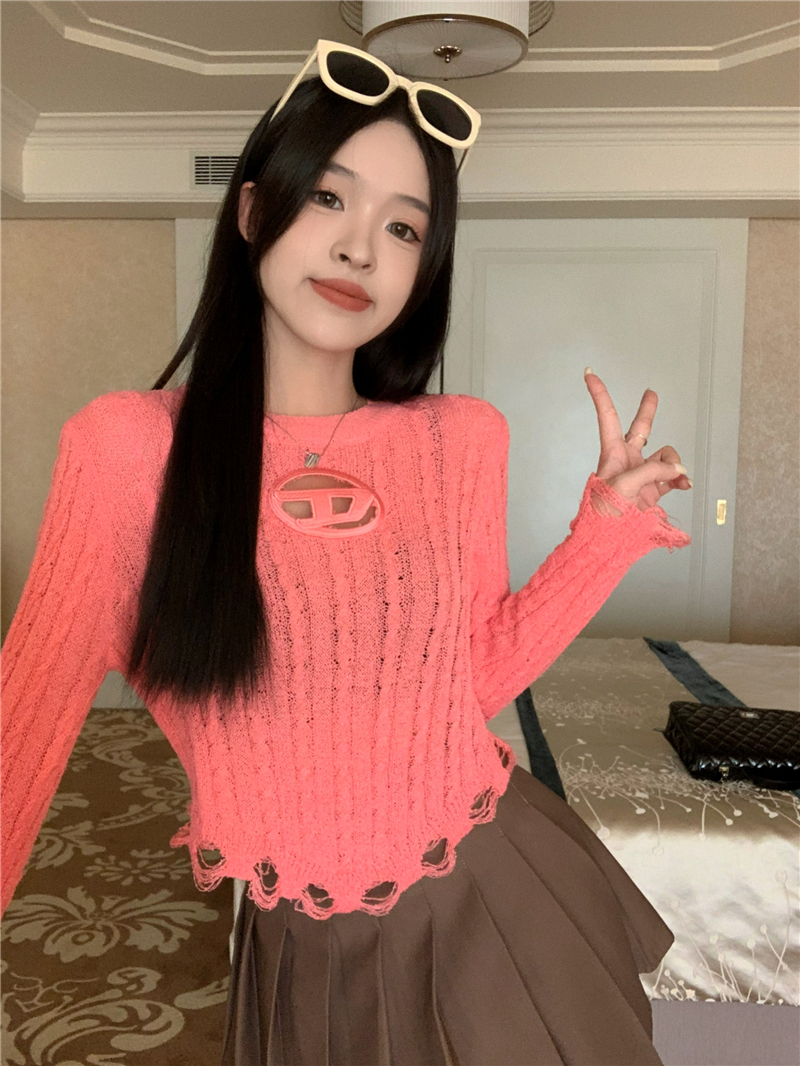 實拍 秋冬新款不規則流蘇短款修身長袖體恤針織打底衫上衣女