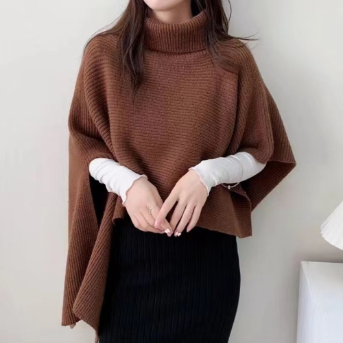 High collar pullover cape sweater for women in autumn irregular loose layered short sweater vest shawl