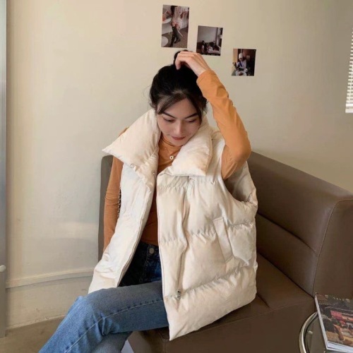 Vest Women's 2023 Autumn and Winter New Korean Style Loose Cotton Waistcoat Stand Collar Solid Color Cotton Vest Jacket