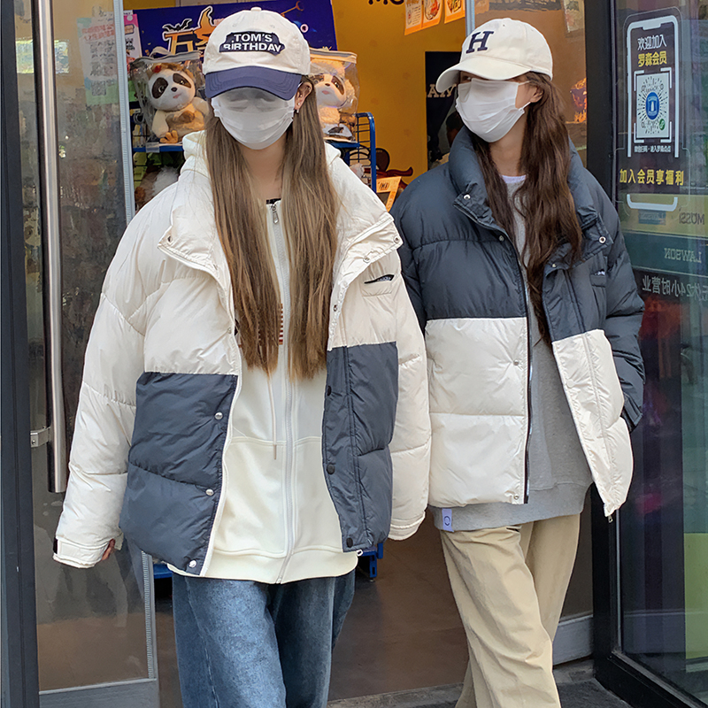 首發實拍閨蜜羽絨棉服女韓版撞色立領網紅ins港風加厚保暖棉衣女