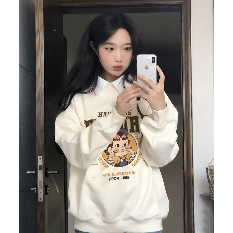 2023新款華棉複合薄款310克/加絨410克 秋冬裝衛衣女印花寬鬆大碼