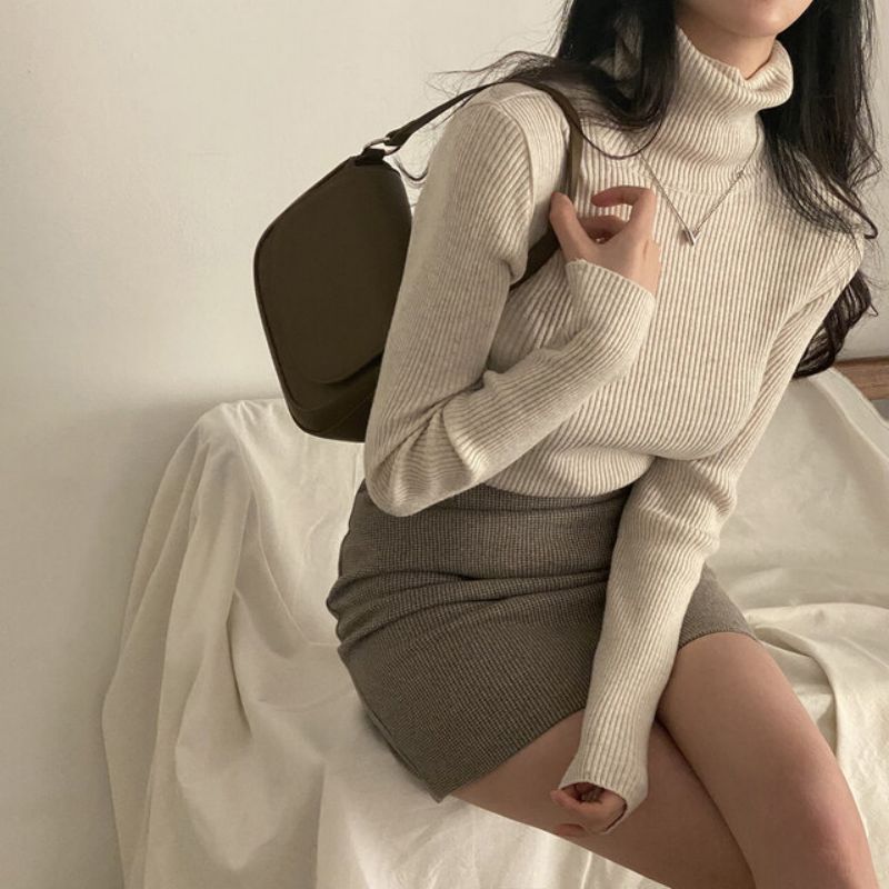 韓國ins秋冬修身高領百搭打底衫純色軟糯針織毛衣女