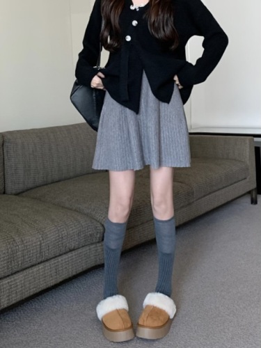 实拍 新款韩版高腰百搭巨显瘦毛线针织A字半身裙