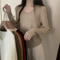 Photographed Autumn/Winter New Design Pleated Style Fitted Knit Top for Women