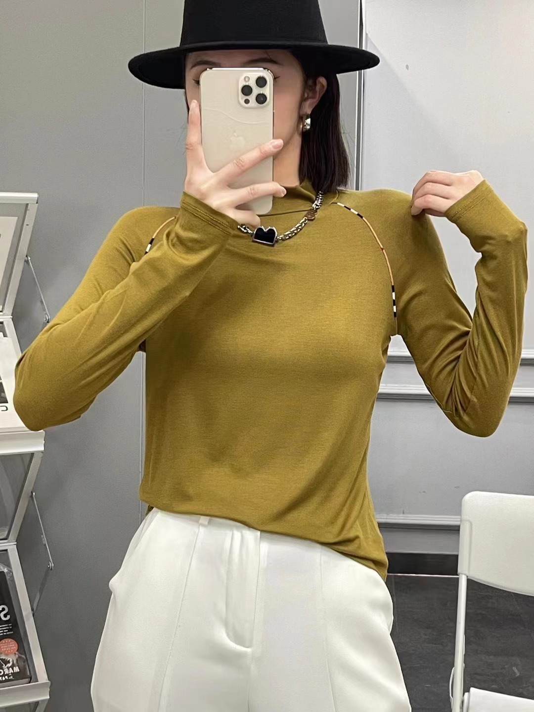 高領長袖t恤女2023年秋冬新款純色加絨半高領修身內搭打底衫上衣