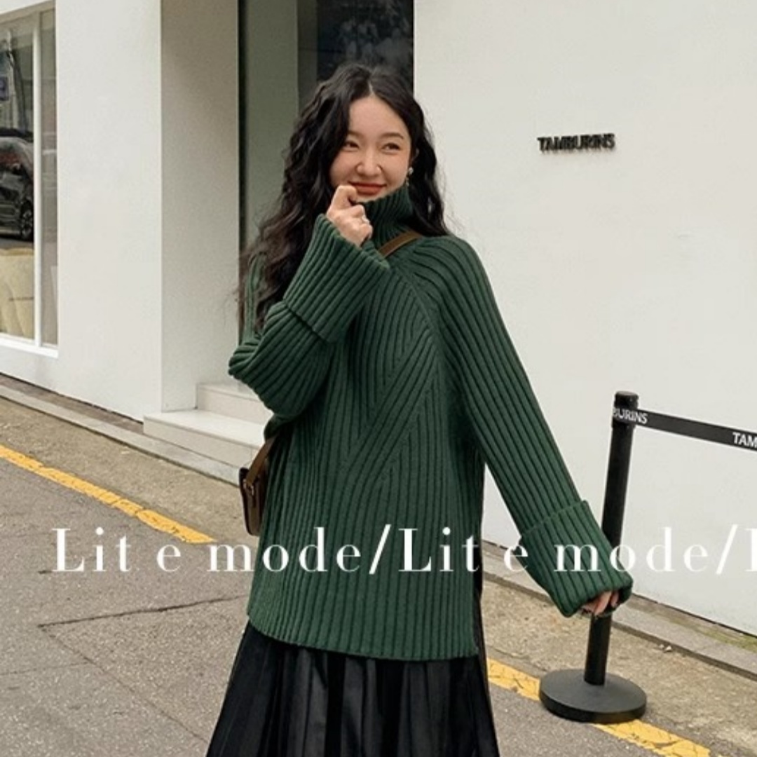 高領毛衣女秋冬加厚寬鬆外穿中長款高級感時尚慵懶風洋氣白色毛衣