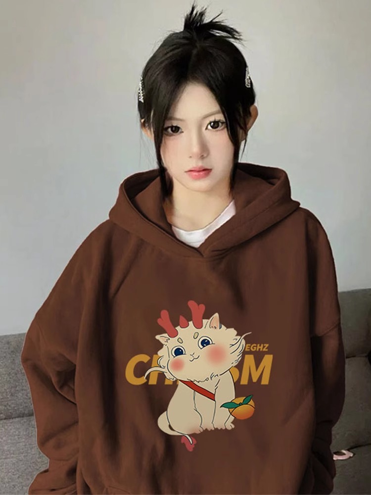 CVC棉麵食毛華棉複合/牛奶絲300克銀狐絨400克前 印花連帽衛衣女