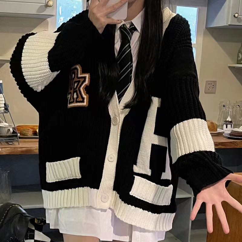 Matsumoto bereavement college style cardigan knitted women's early autumn new loose slimming retro sweater jacket