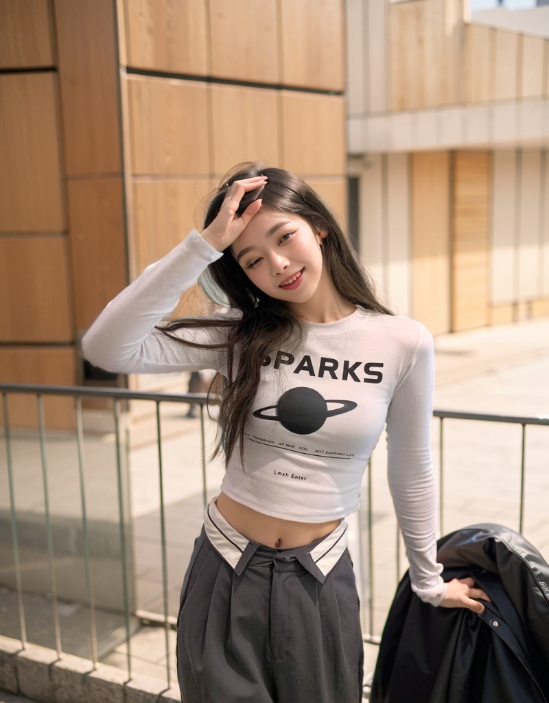美式復古印花短款辣妹露臍T恤女秋季修身顯瘦長袖打底衫正肩上衣