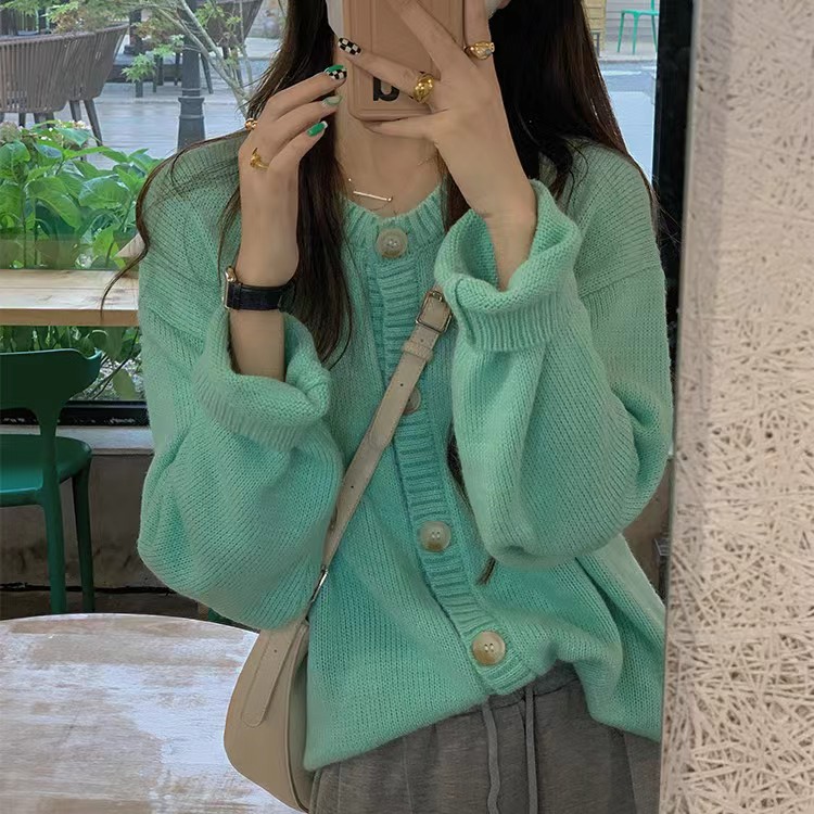 Baishui Women's Korean Style Lazy Knitted Cardigan Sweater Women's Loose Jacket Top