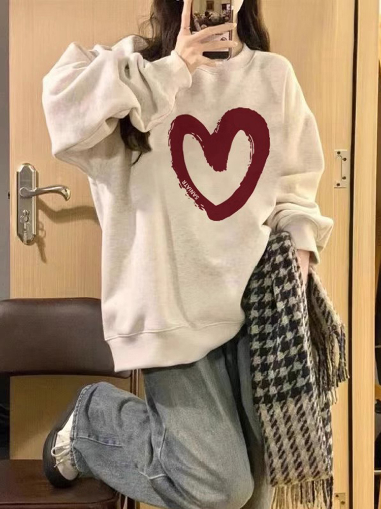 2023新款華棉複合薄款310克/加絨410克 秋冬裝衛衣女印花寬鬆大碼