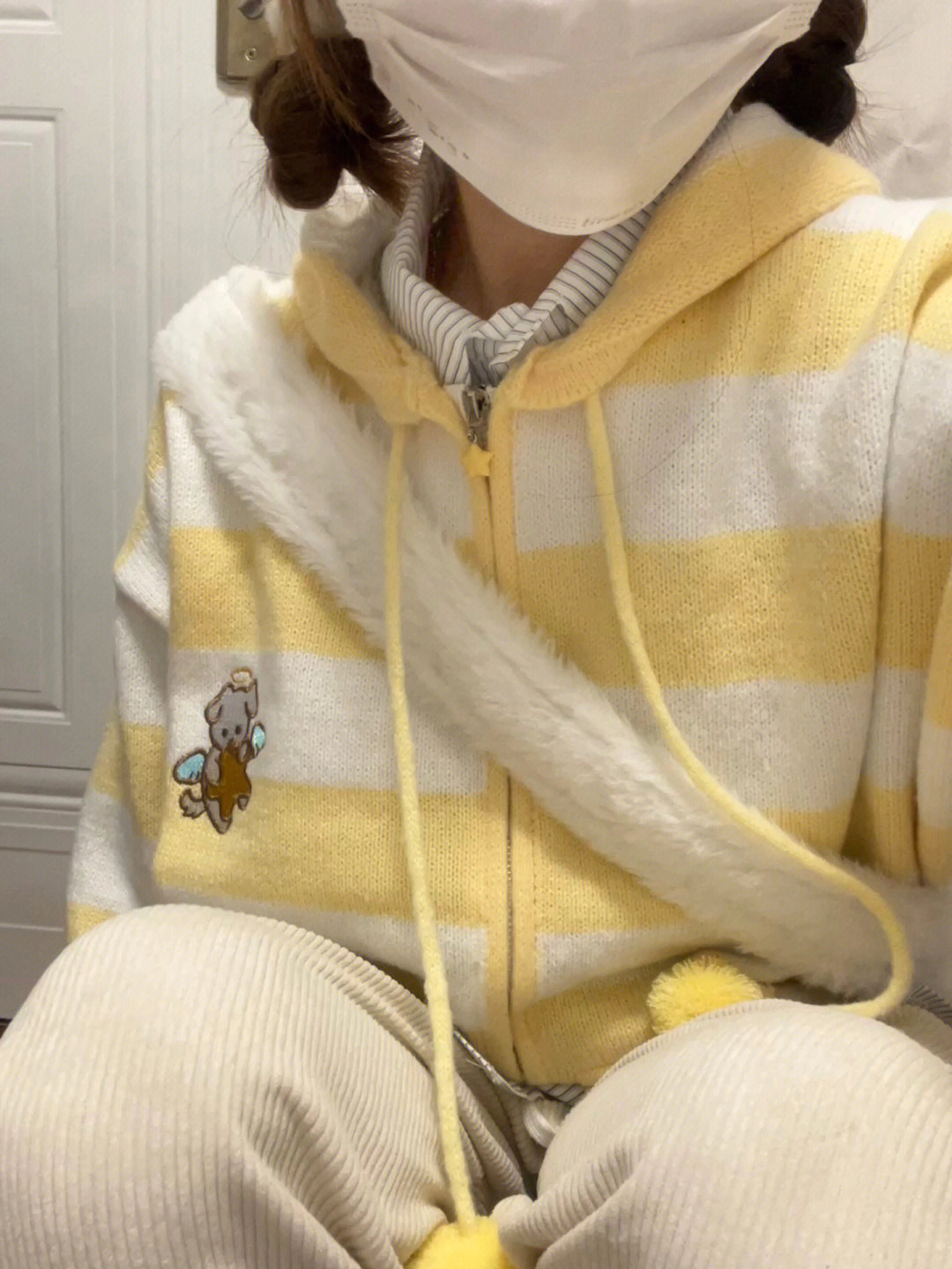 Japanese autumn and winter dog striped sweater women's knitted sweater petite top loose cute hooded cardigan coat