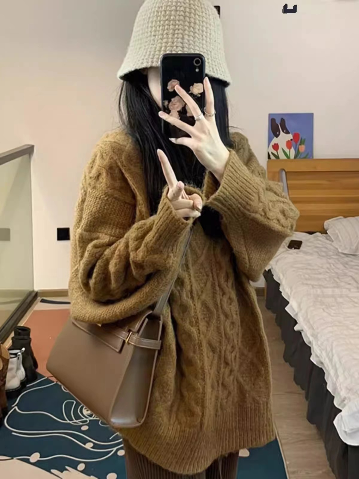 Lazy style twist sweater for women autumn and winter 2023 new high-end loose knitted sweater top thickened winter