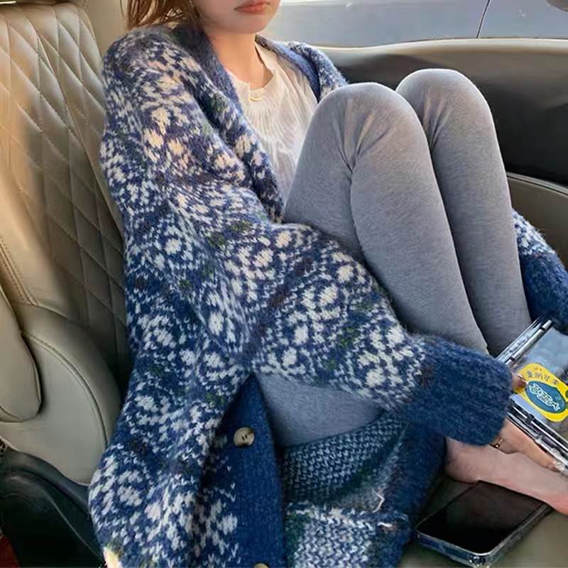 Korean style fashionable ethnic style loose and lazy long sweater large cardigan coat for women in autumn and winter