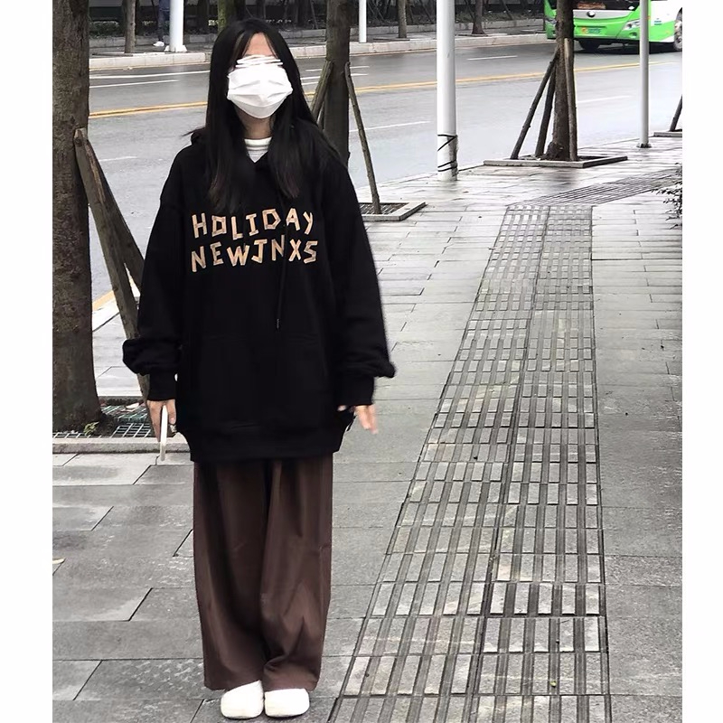 2023年新款寬鬆休閒女裝 加絨250g / 大衛衣連帽秋冬款衛衣女加絨