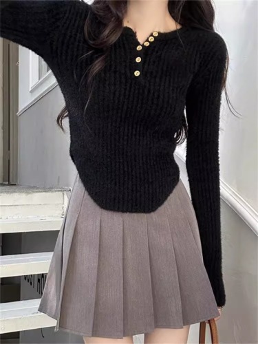 Imitation mink wool sweater for women autumn and winter  new slim long-sleeved short inner layering top