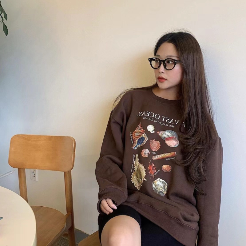 2023新款華棉複合薄款310克/加絨410克 秋冬裝衛衣女印花寬鬆大碼