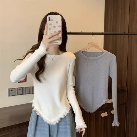 原版設計感小眾白色T恤女秋冬新款胖mm內搭顯瘦打底衫