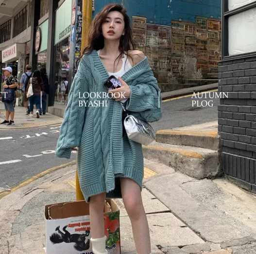 韓版慵懶風加厚麻花針織毛衣女2023秋冬新款軟糯時尚減齡顯瘦開衫