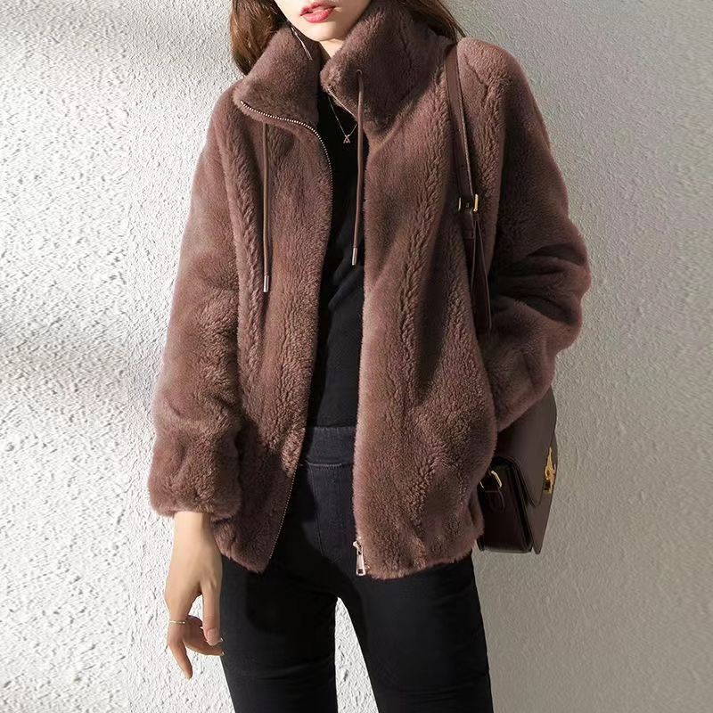 Jacket women's trendy ins winter double-sided velvet warm turtleneck sweatshirt women's cardigan zipper fleece jacket for women