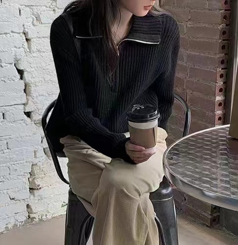 Zipper sweater sweater women's loose outer-wear bottoming western-style top 2023 new design niche