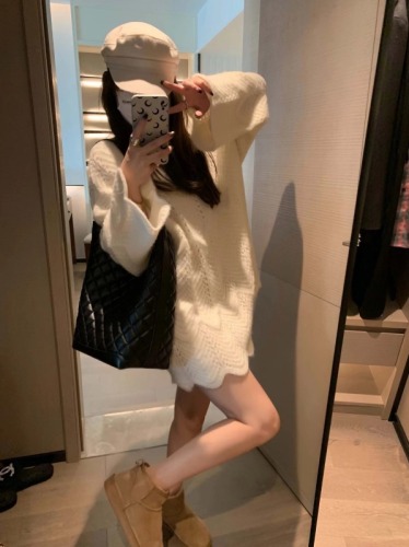 Korean gentle style casual and sweet age-reducing lace pullover knitted sweater for women in autumn and winter new style loose slimming inner wear