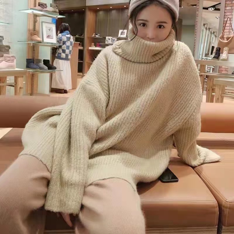 Retro turtleneck sweater for women 2023 new winter Korean style pullover outer wear mid-length loose lazy style thickened
