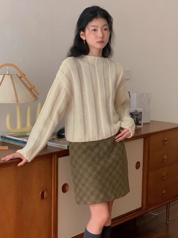 Nicepeople2023AW 粗針手編感豎條毛衣秋冬針織套頭春秋簡約休閒