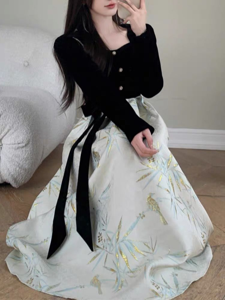 秋冬大碼黑色氣質別致宴會晚禮服裙法式名媛輕奢高級感顯瘦連衣裙