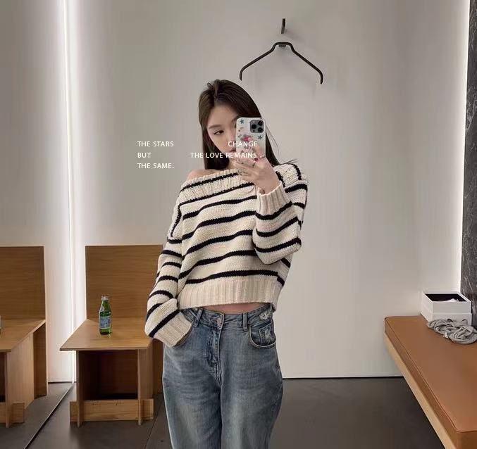 "Celi*e Show Boat Neck" High Luxury Cashmere/Australian Wool Two Versions 750g Fashionable Striped Boat Neck Sweater