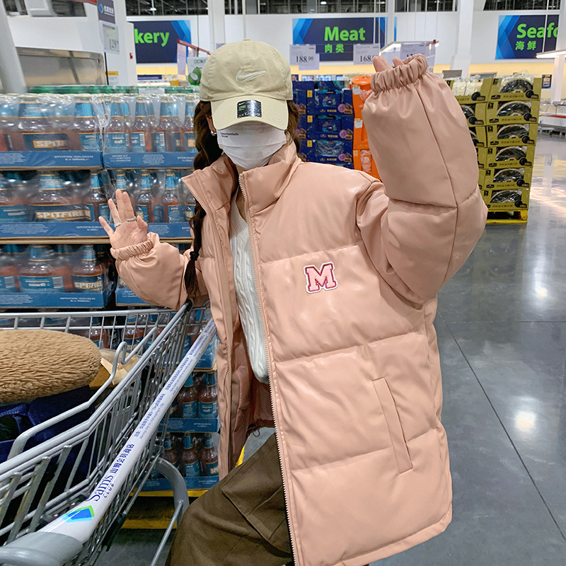 首發實拍美式PU皮羽絨棉服女韓版立領寬鬆網紅加厚保暖棉衣女