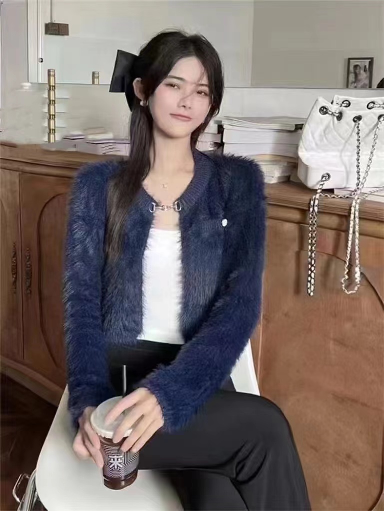 Imitation mink wool sweater top women's long-sleeved cardigan jacket 2023 autumn and winter new style