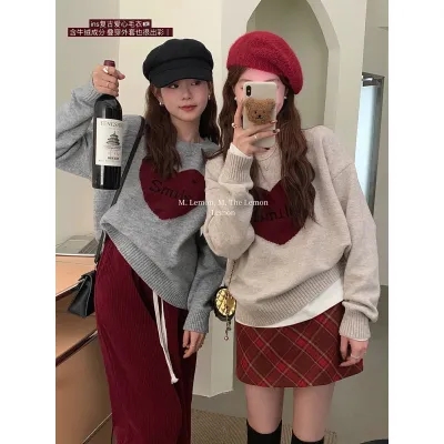 THE LEMON檸檬綠茶韓系博主風圓領愛心毛衣女秋冬毛針織衫上衣