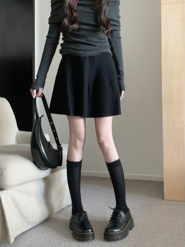 实拍 新款韩版高腰百搭巨显瘦毛线针织A字半身裙