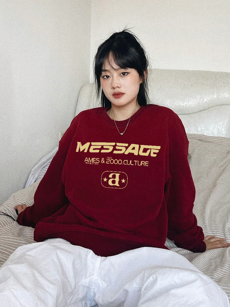 2023 New Chinese Cotton Composite Thin Style 310g/Fleece 410g Autumn and Winter Sweater Women's Printed Loose Large Size