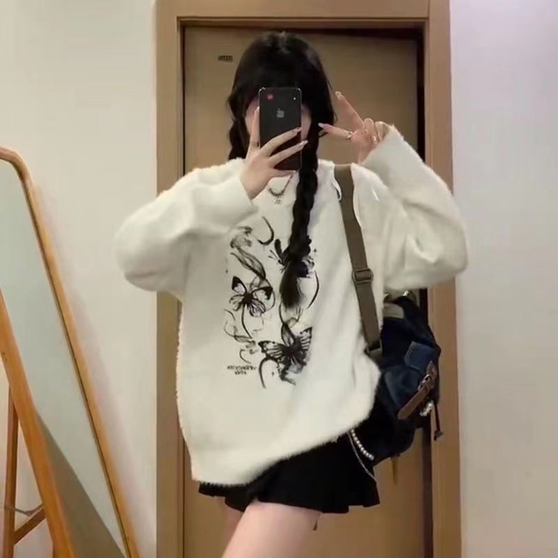 AONW秋冬新款小眾設計高級感水墨蝴蝶綁帶毛衣女