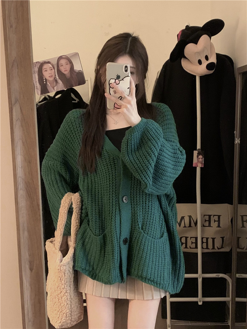 Lazy style Japanese retro patchwork sweater autumn and winter new trendy brand sweater high-end sense sweater