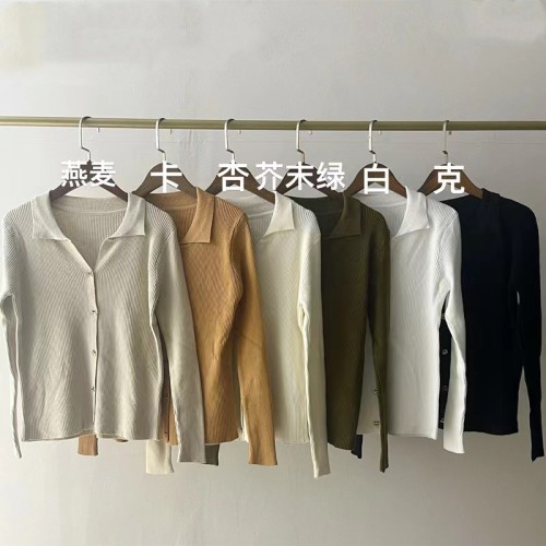 French polo collar sweater buttoned high-end design chic knitted cardigan bottoming top