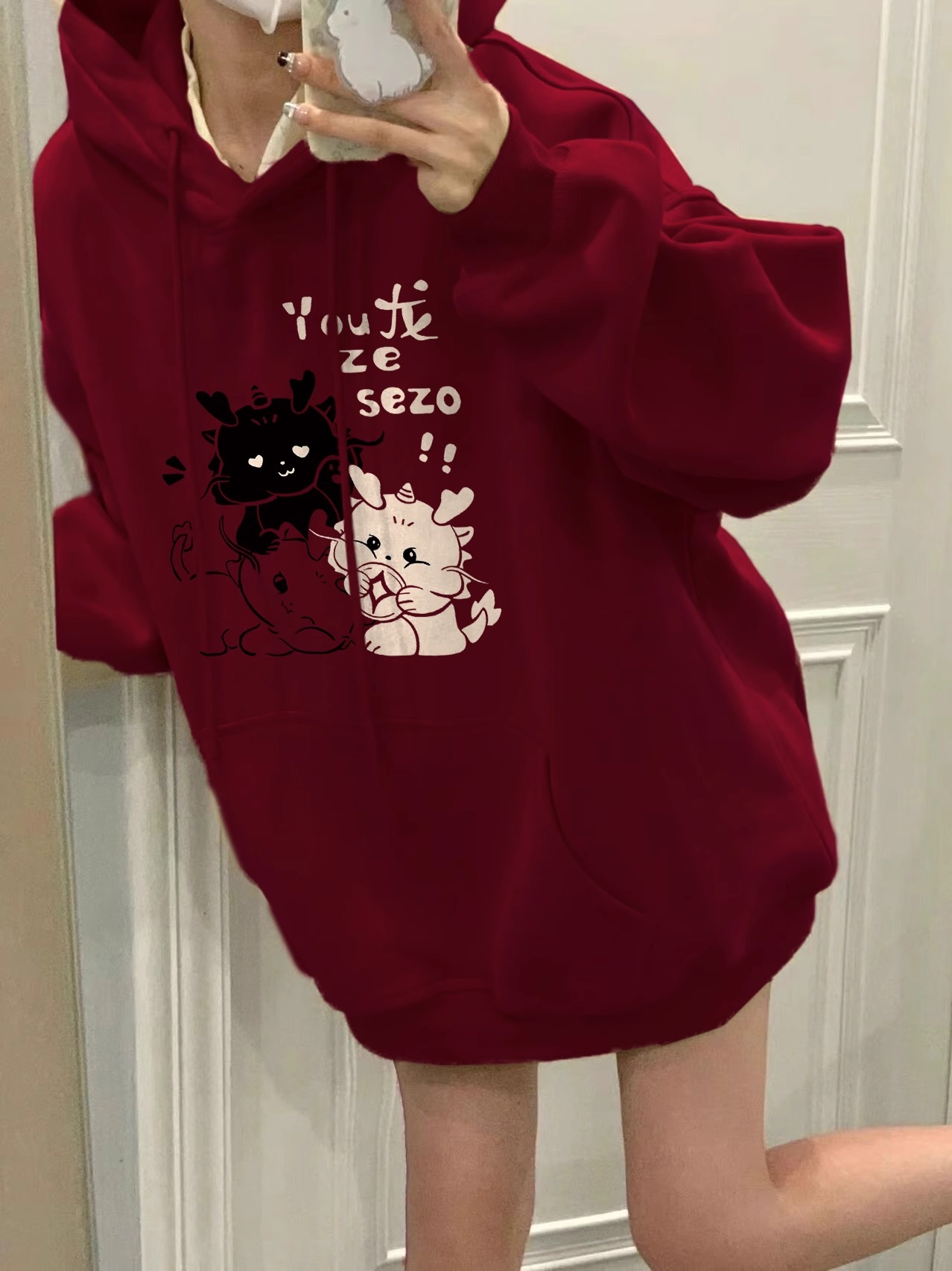 CVC棉麵食毛華棉複合/牛奶絲300克銀狐絨400克前 印花連帽衛衣女