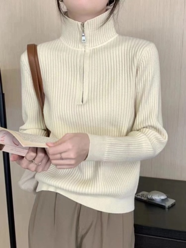Zipper sweater sweater women's loose outer-wear bottoming western-style top 2023 new design niche