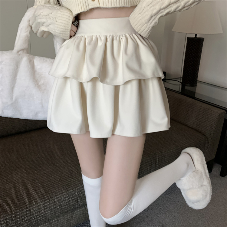 有內襯 白色初戀短裙女秋冬半身裙a字裙蛋糕裙