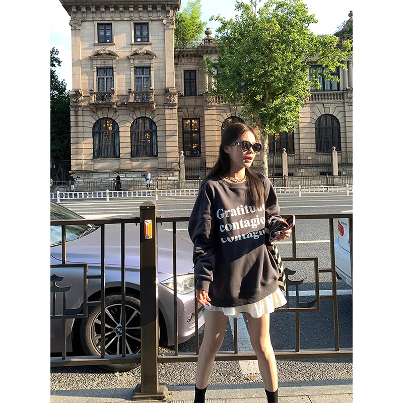 2023新款華棉複合薄款310克/加絨410克 秋冬裝衛衣女印花寬鬆大碼