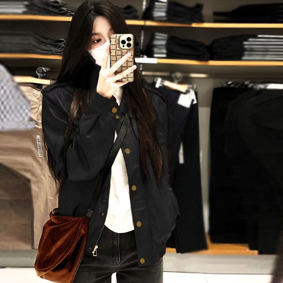 美式高級感皮衣外套女短款2023秋季新款時尚簡約洋氣百搭皮夾克潮