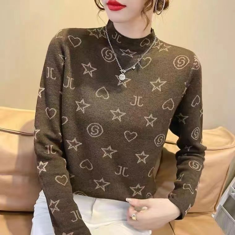 德絨一體半高領毛衣女洋氣2023年冬季新款加厚加絨保暖打底衫上衣