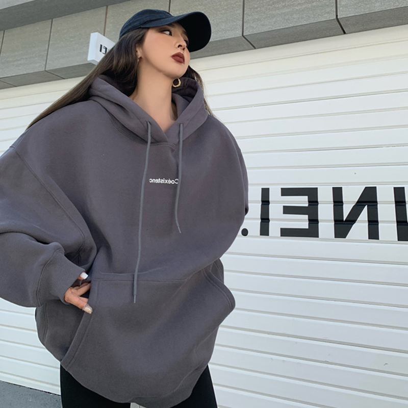 CVC棉麵食毛華棉複合/牛奶絲300克銀狐絨400克前 印花連帽衛衣女