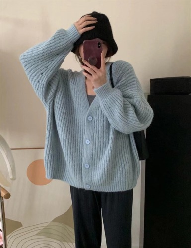 Lazy style thick-knit woolen sweater cardigan  autumn and winter new loose bat-sleeve slim sweater top for women