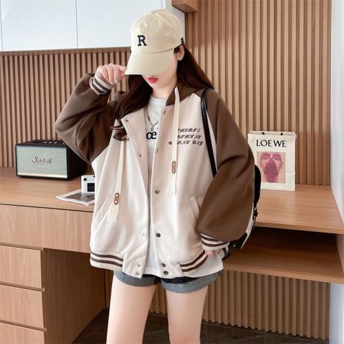 Actual shot of the first imitation cotton Chinese cotton composite shell velvet plus velvet baseball jacket women's tops versatile Korean style loose jacket trend